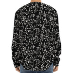 Black And White Cherry Blossom Print Long Sleeve Baseball Jersey