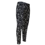 Black And White Cherry Blossom Print Men's Compression Pants