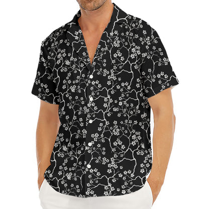 Black And White Cherry Blossom Print Men's Deep V-Neck Shirt