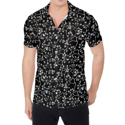 Black And White Cherry Blossom Print Men's Shirt