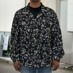 Black And White Cherry Blossom Print Men's Shirt Jacket