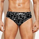 Black And White Cherry Blossom Print Men's Swim Briefs