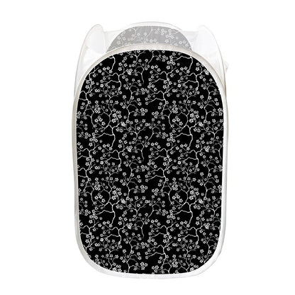 Black And White Cherry Blossom Print Mesh Laundry Hamper