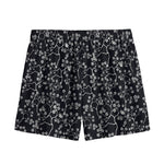 Black And White Cherry Blossom Print Mesh Shorts