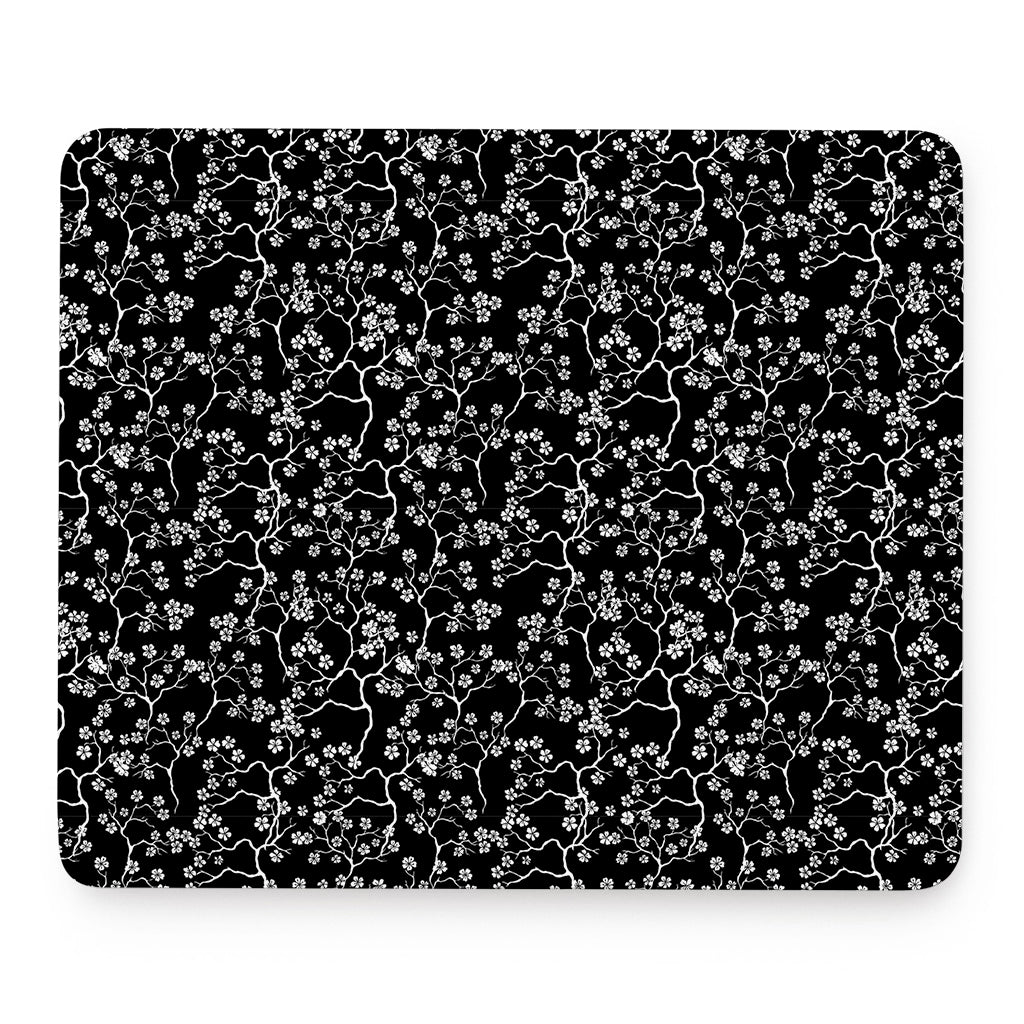 Black And White Cherry Blossom Print Mouse Pad