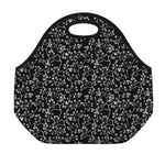 Black And White Cherry Blossom Print Neoprene Lunch Bag