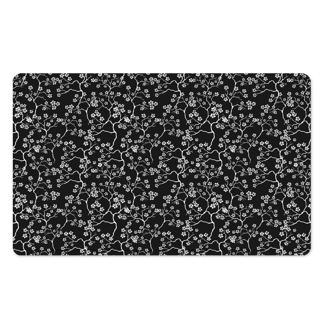 Black And White Cherry Blossom Print Polyester Doormat
