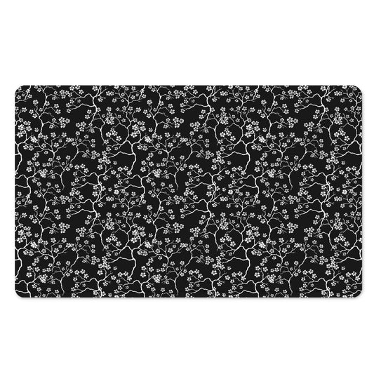 Black And White Cherry Blossom Print Polyester Doormat