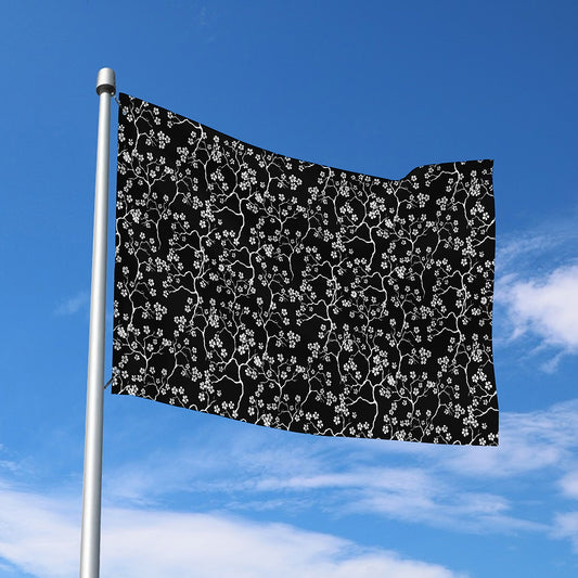 Black And White Cherry Blossom Print Polyester Flag
