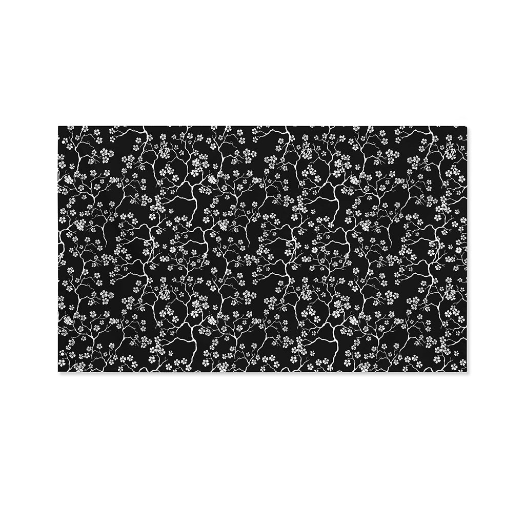 Black And White Cherry Blossom Print Polyester Flag