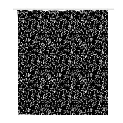 Black And White Cherry Blossom Print Polyester Shower Curtain