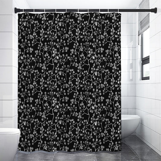 Black And White Cherry Blossom Print Premium Shower Curtain