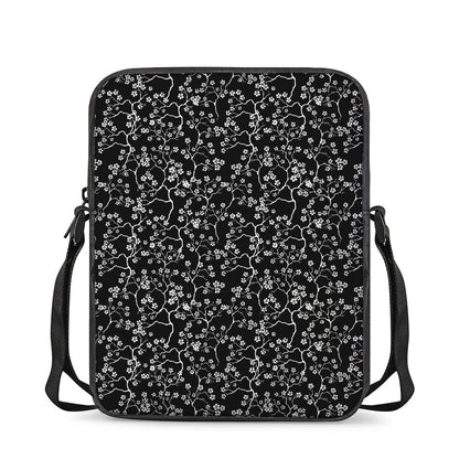 Black And White Cherry Blossom Print Rectangular Crossbody Bag