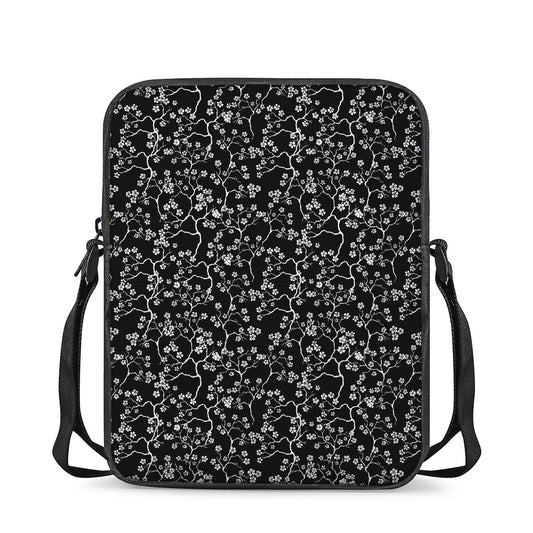 Black And White Cherry Blossom Print Rectangular Crossbody Bag