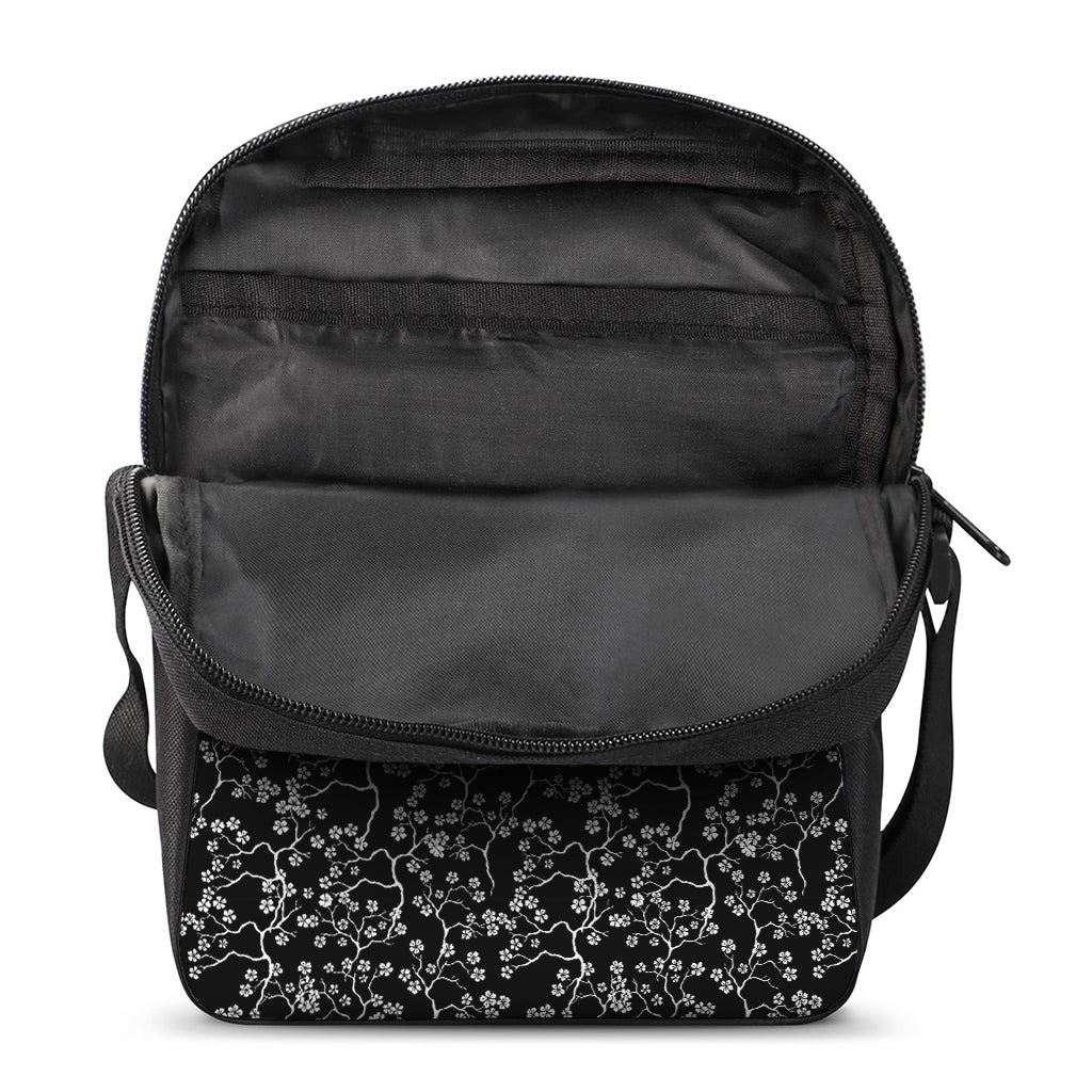 Black And White Cherry Blossom Print Rectangular Crossbody Bag