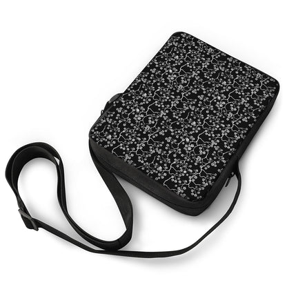 Black And White Cherry Blossom Print Rectangular Crossbody Bag