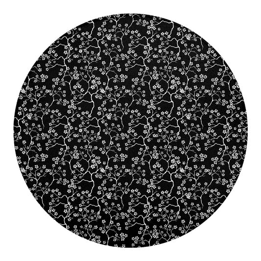 Black And White Cherry Blossom Print Round Blanket