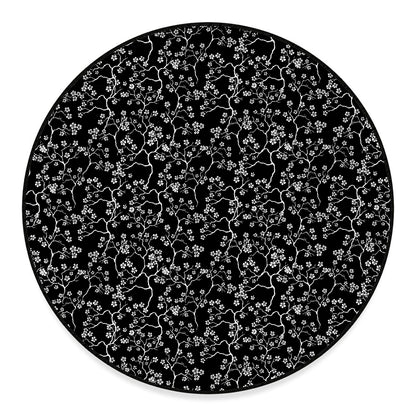Black And White Cherry Blossom Print Round Floor Mat