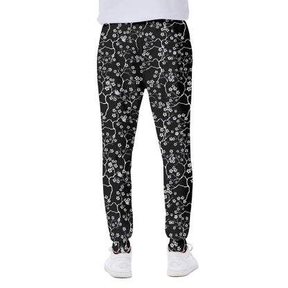 Black And White Cherry Blossom Print Scuba Joggers