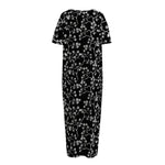 Black And White Cherry Blossom Print Short Sleeve Long Nightdress