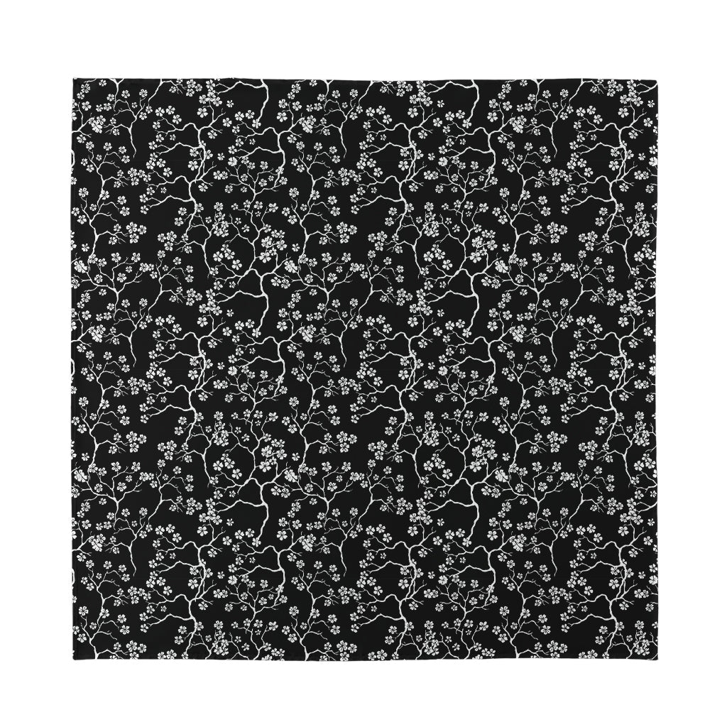 Black And White Cherry Blossom Print Silk Bandana