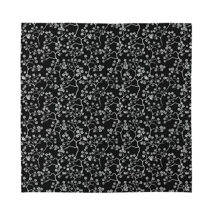 Black And White Cherry Blossom Print Silk Bandana