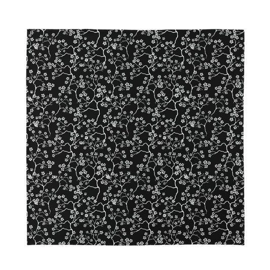 Black And White Cherry Blossom Print Silk Bandana