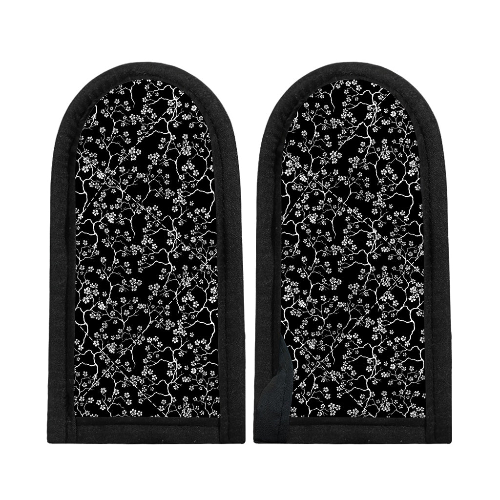 Black And White Cherry Blossom Print Skillet Handle Cover