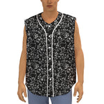 Black And White Cherry Blossom Print Sleeveless Baseball Jersey