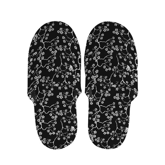 Black And White Cherry Blossom Print Slippers