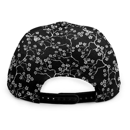 Black And White Cherry Blossom Print Snapback Cap
