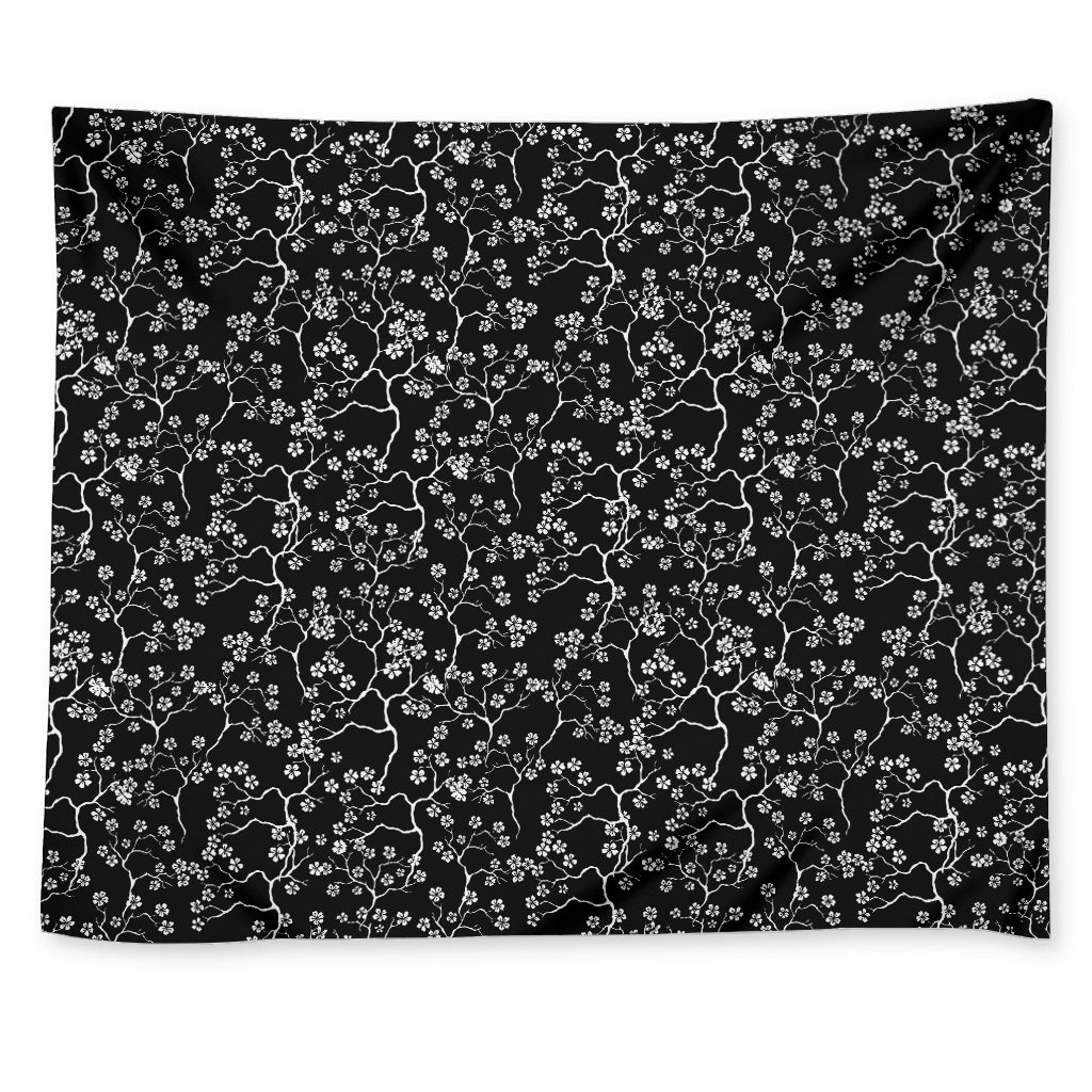 Black And White Cherry Blossom Print Tapestry