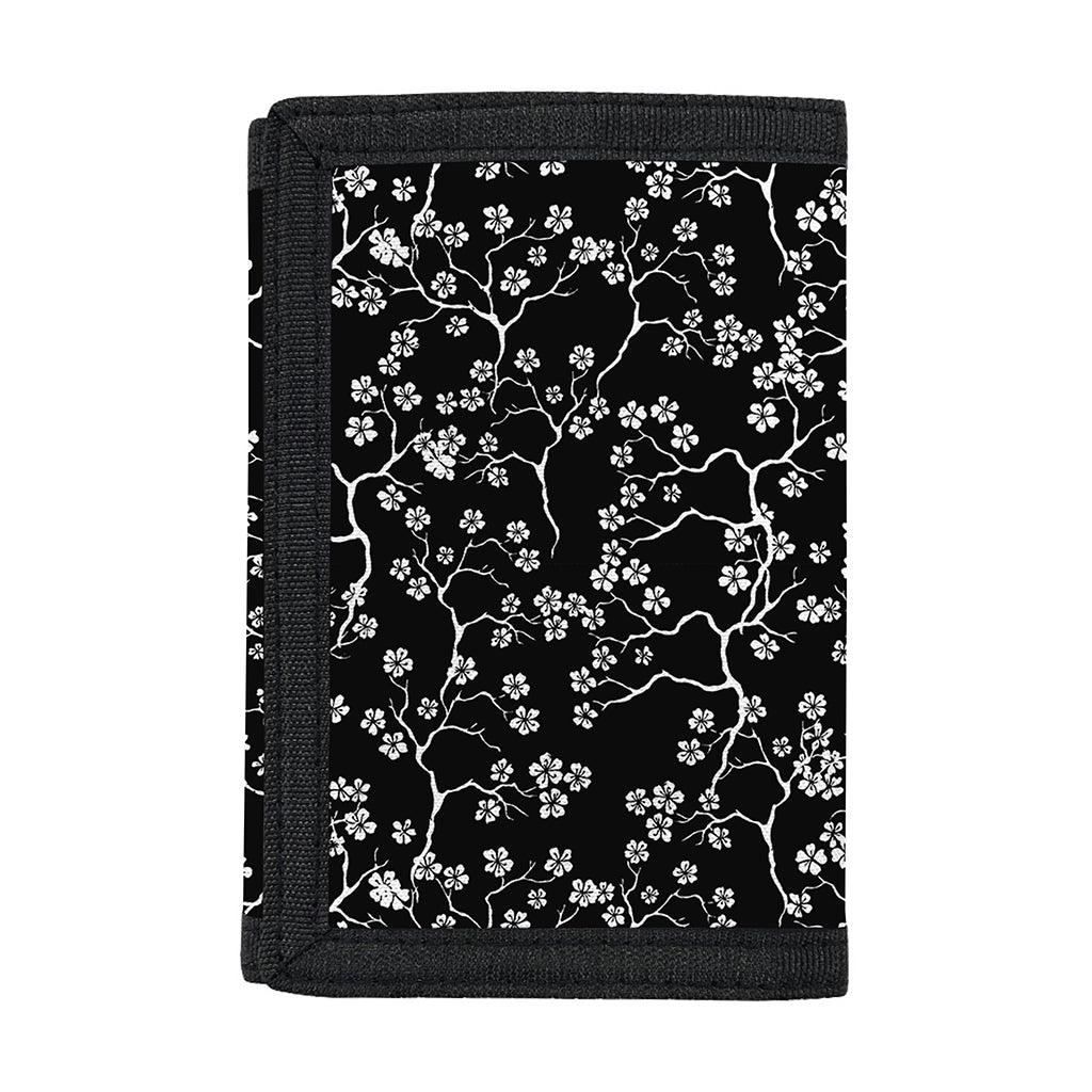 Black And White Cherry Blossom Print Trifold Wallet