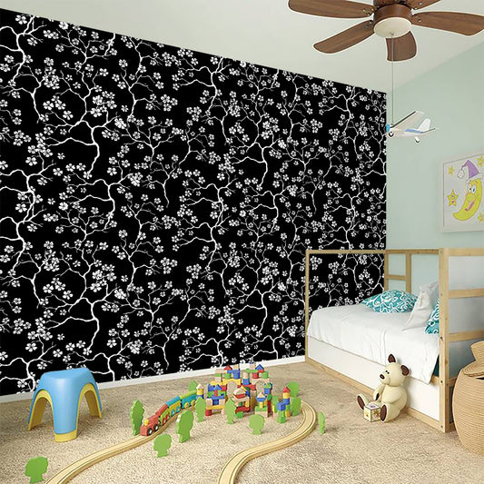 Black And White Cherry Blossom Print Wall Sticker
