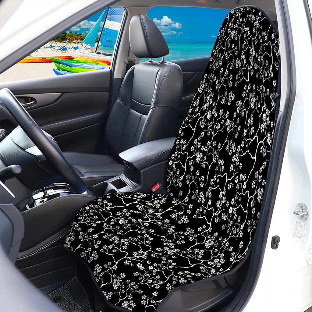 Black And White Cherry Blossom Print Waterproof Car Seat Cover