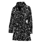 Black And White Cherry Blossom Print Women's Bathrobe