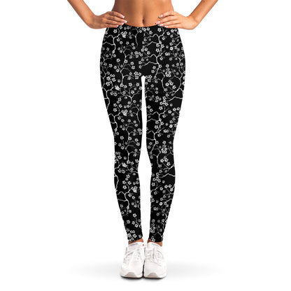 Black And White Cherry Blossom Print Women's Leggings