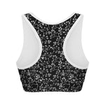 Black And White Cherry Blossom Print Women's Sports Bra