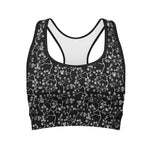 Black And White Cherry Blossom Print Women's Sports Bra