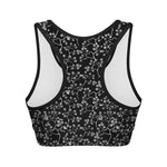 Black And White Cherry Blossom Print Women's Sports Bra