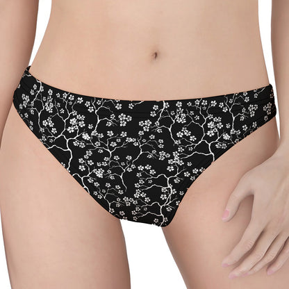Black And White Cherry Blossom Print Women's Thong