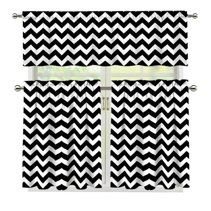 Black And White Chevron Pattern Print 3 Piece Kitchen Curtains