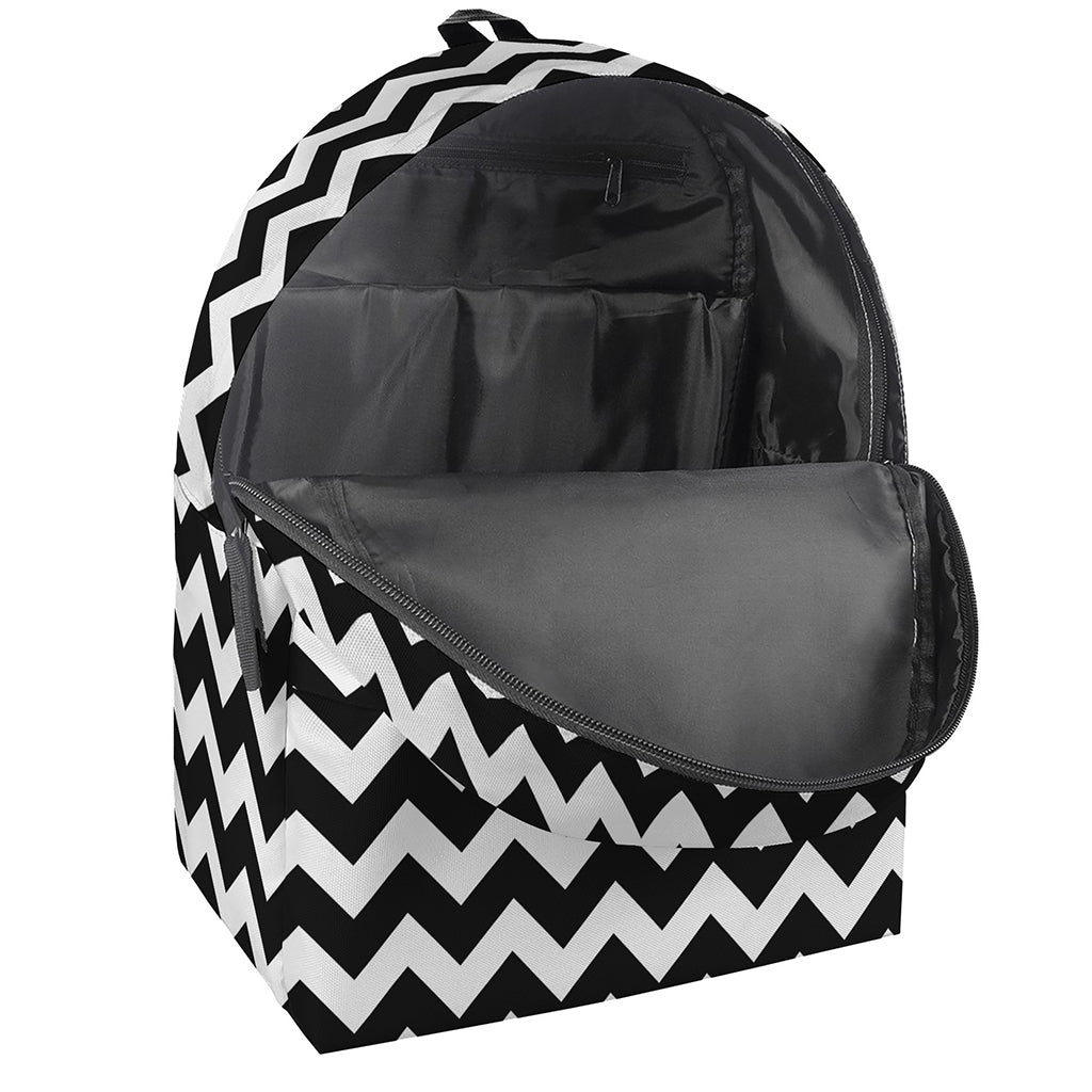 Black And White Chevron Pattern Print Backpack