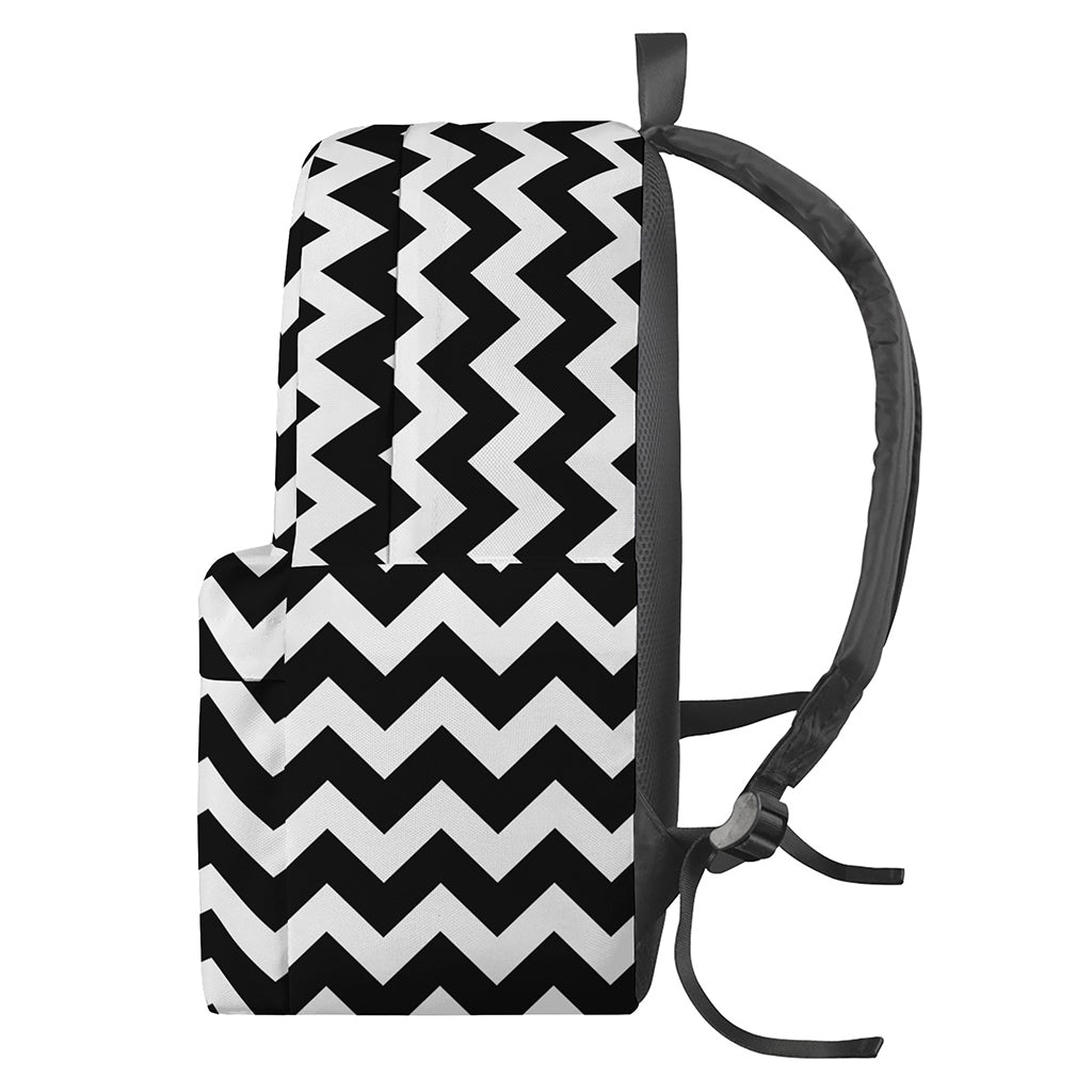 Black And White Chevron Pattern Print Backpack