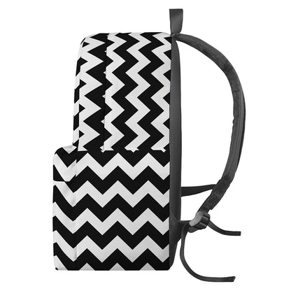 Black And White Chevron Pattern Print Backpack