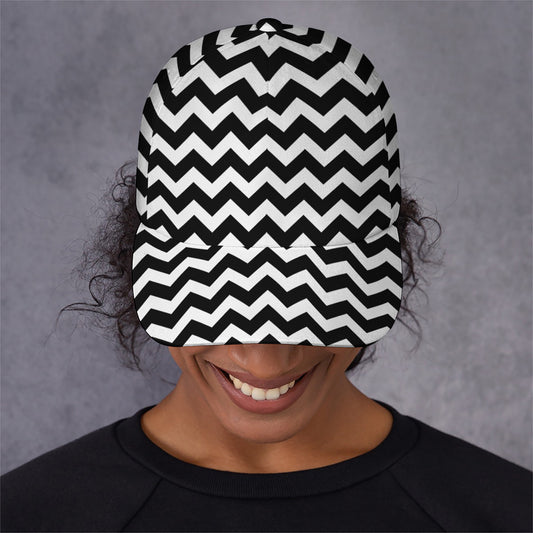 Black And White Chevron Pattern Print Baseball Cap