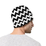 Black And White Chevron Pattern Print Beanie