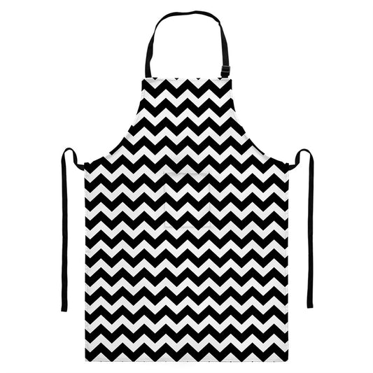 Black And White Chevron Pattern Print Bib Apron With Pocket