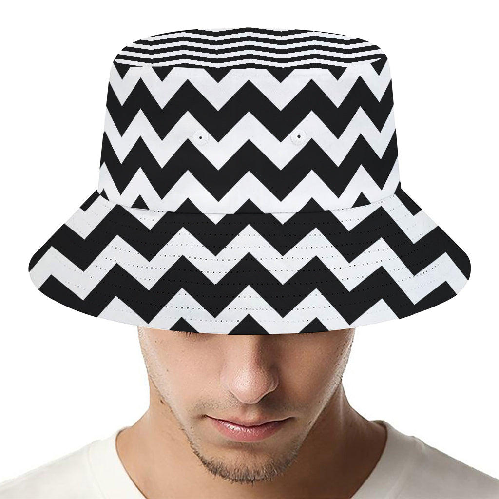 Black And White Chevron Pattern Print Bucket Hat