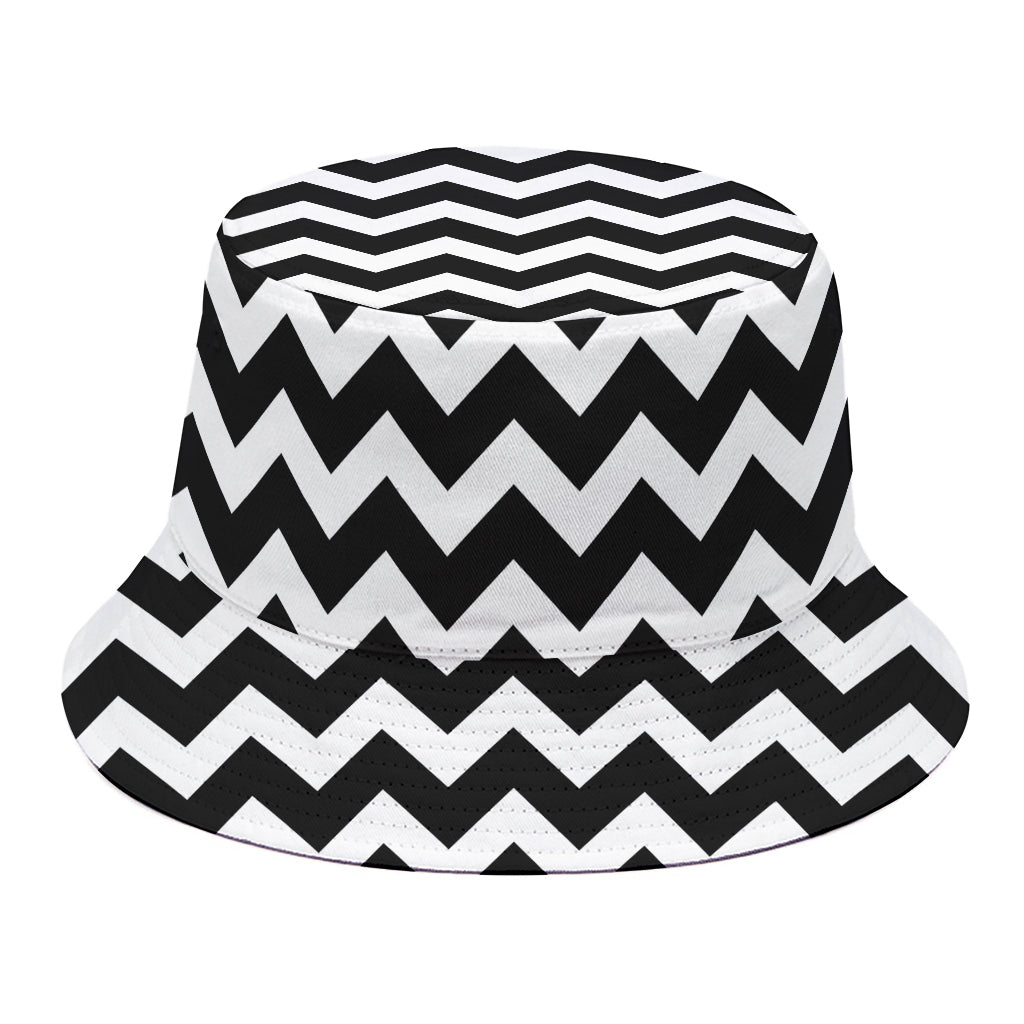 Black And White Chevron Pattern Print Bucket Hat